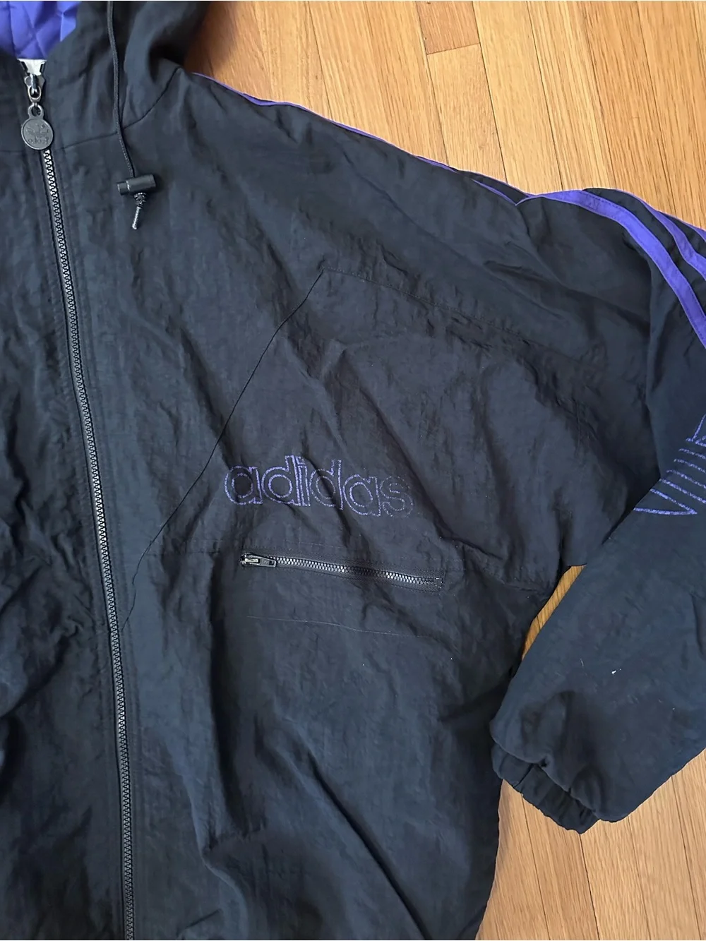 Vintage Adidas Men’s Black & Purple Hooded Jacket